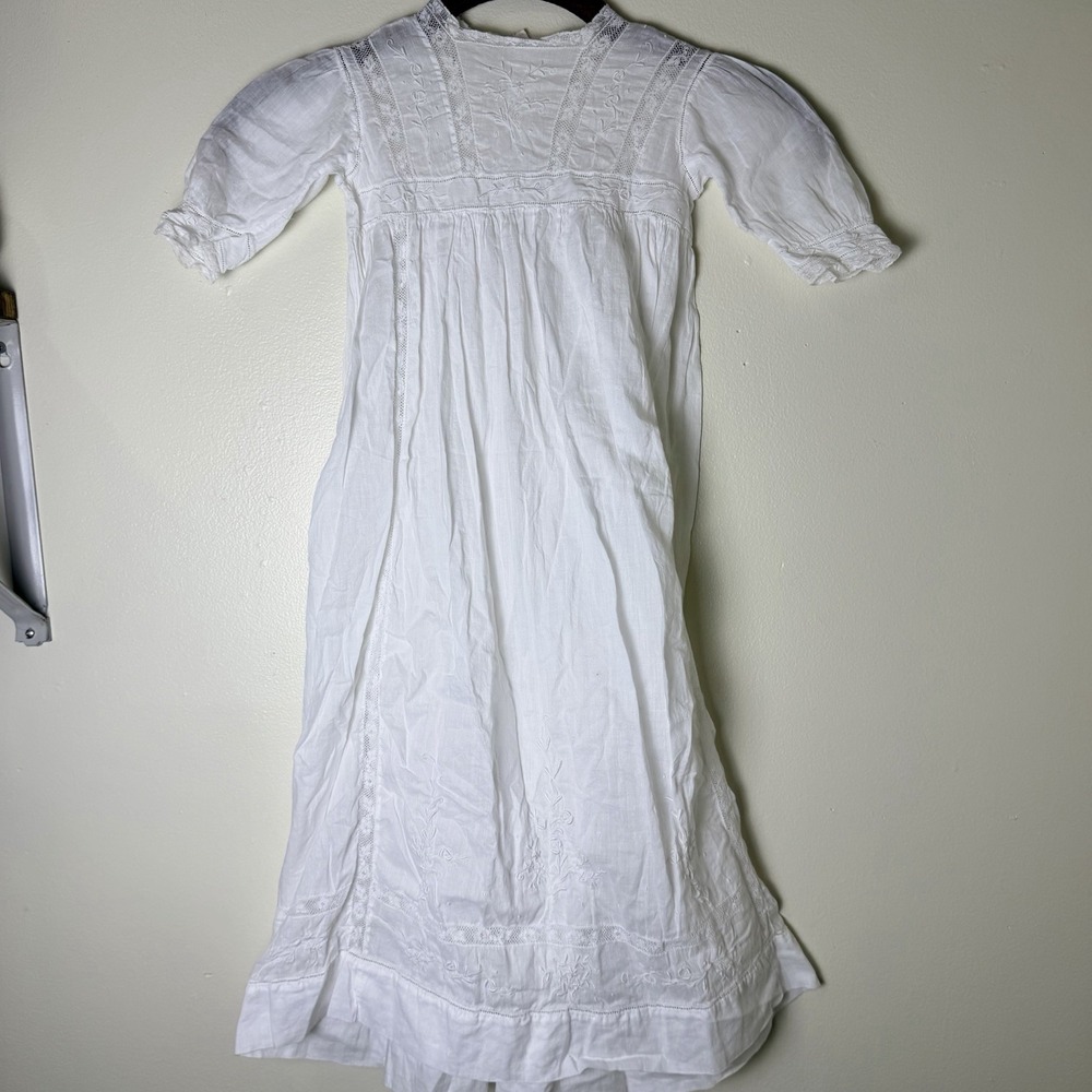 Vintage Victorian Baby Christening Baptism Gown Long Layered Lace Cotton